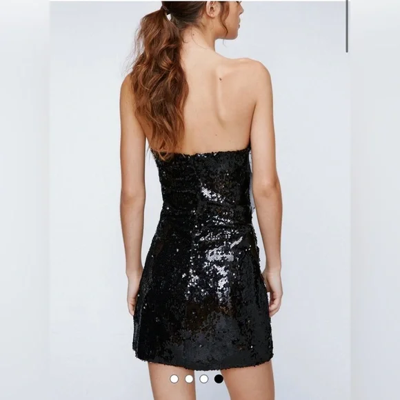 Nasty Gal Contrast Bow Sequin Bodycon Mini Dress Size 6 - New with Tags - Picture 3 of 8